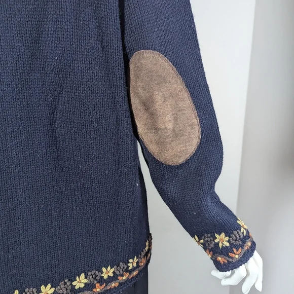 Women's cable knit wool turtle neck embroidered flowers Point Zero 90s M - Picture 10 of 12